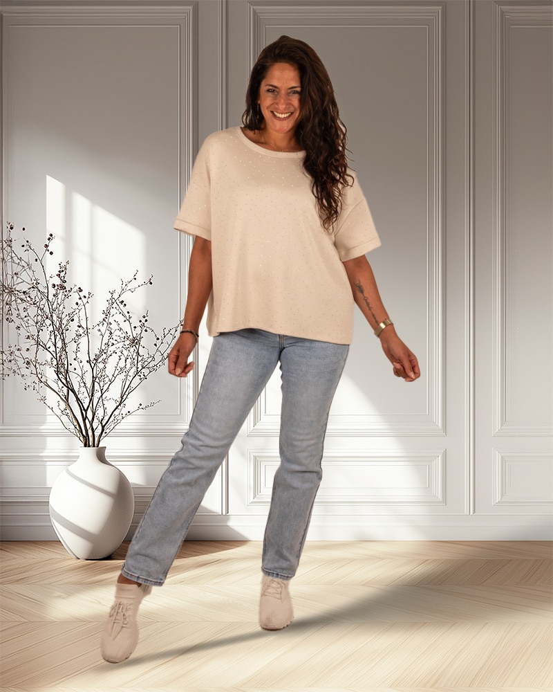 Beige shirt strass van Gemma Ricceri - Afbeelding 2