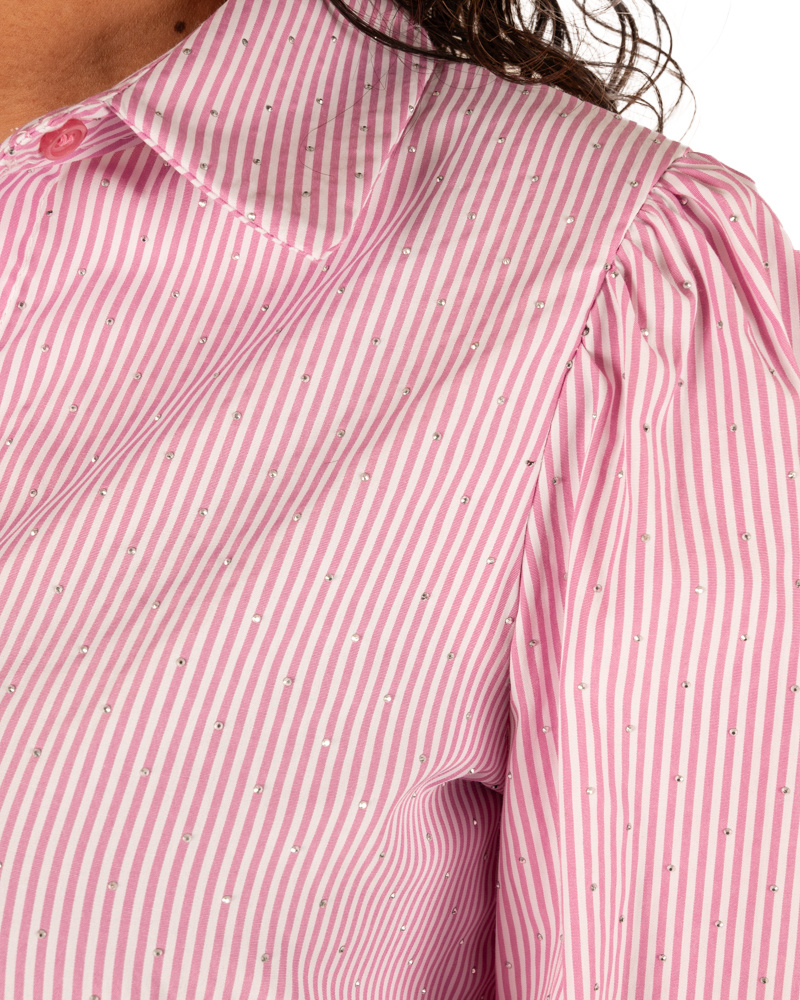 Roze/wit gestreepte blouse strass van Gemma Ricceri - Afbeelding 5