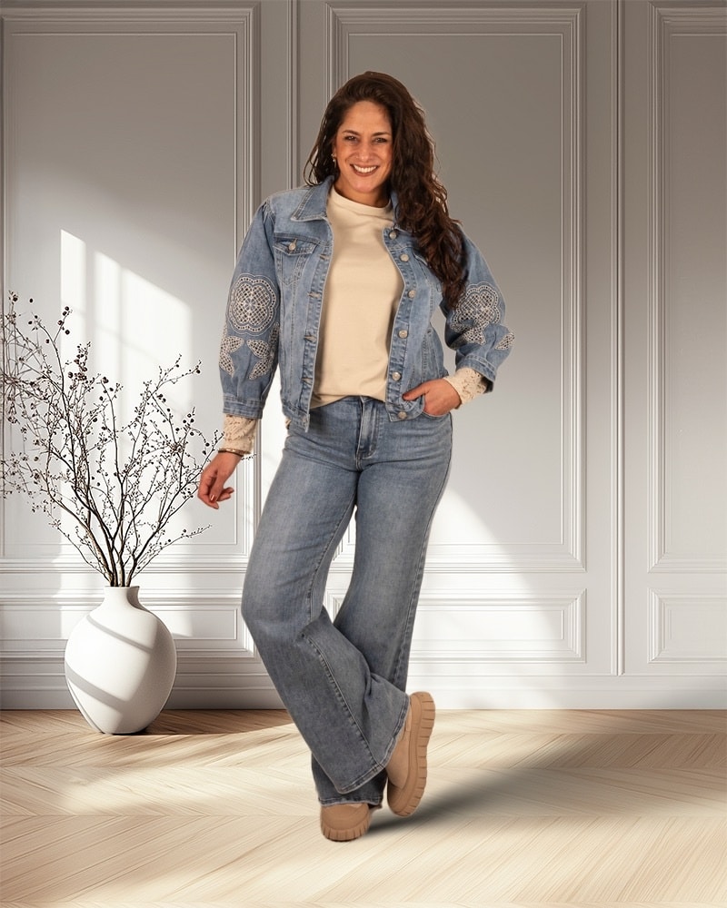 Jeans jasje met opengewerkte mouwen - Afbeelding 2