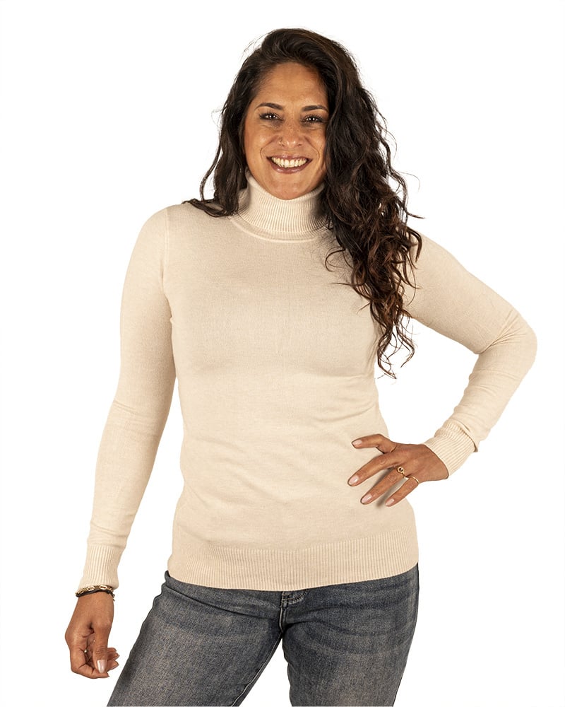 Lichtbeige fijngebreide trui met col van CC Fashion