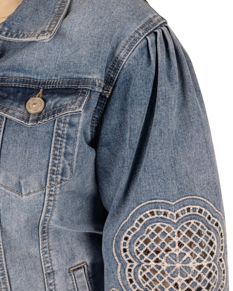 Jeans jasje met opengewerkte mouwen - Afbeelding 4