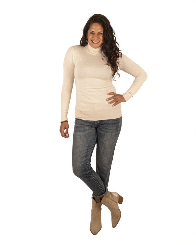 Lichtbeige fijngebreide trui met col van CC Fashion - Afbeelding 2