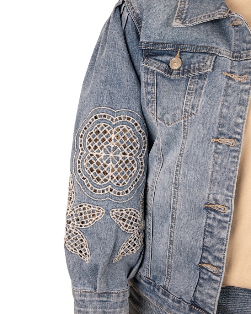 Jeans jasje met opengewerkte mouwen - Afbeelding 5