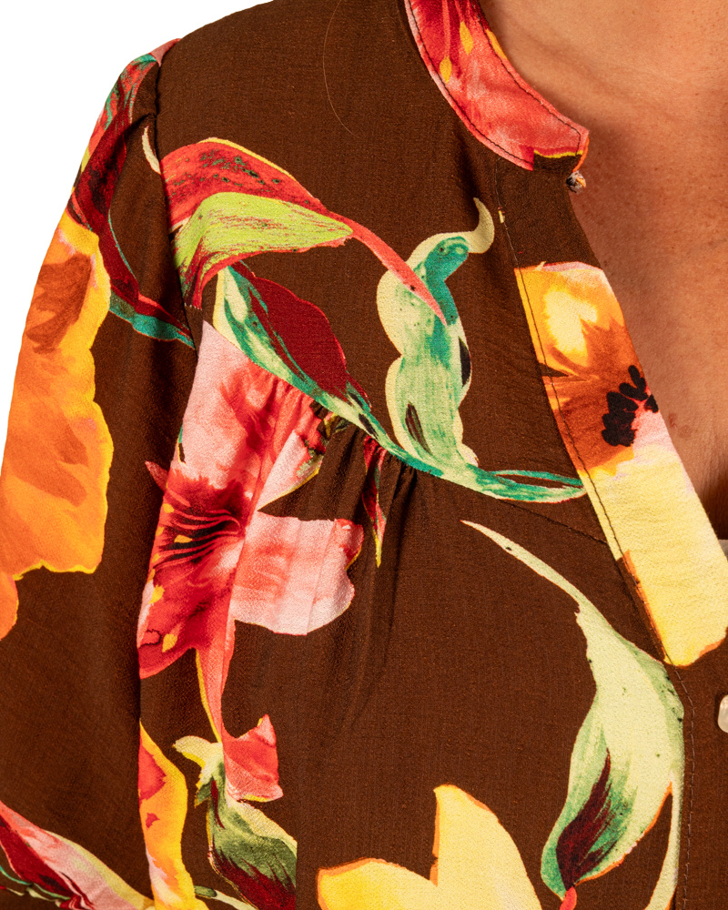 Donkerbruine blouse bloemenprint van Gemma Ricceri - Afbeelding 4