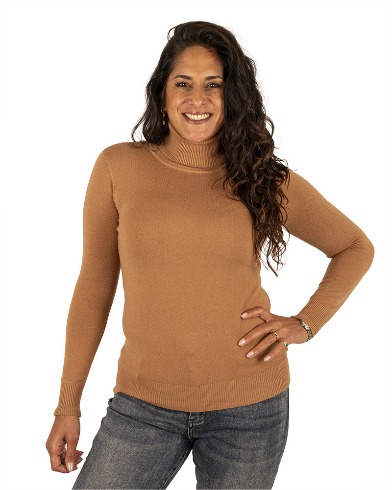 Camel fijngebreide trui met col van CC Fashion