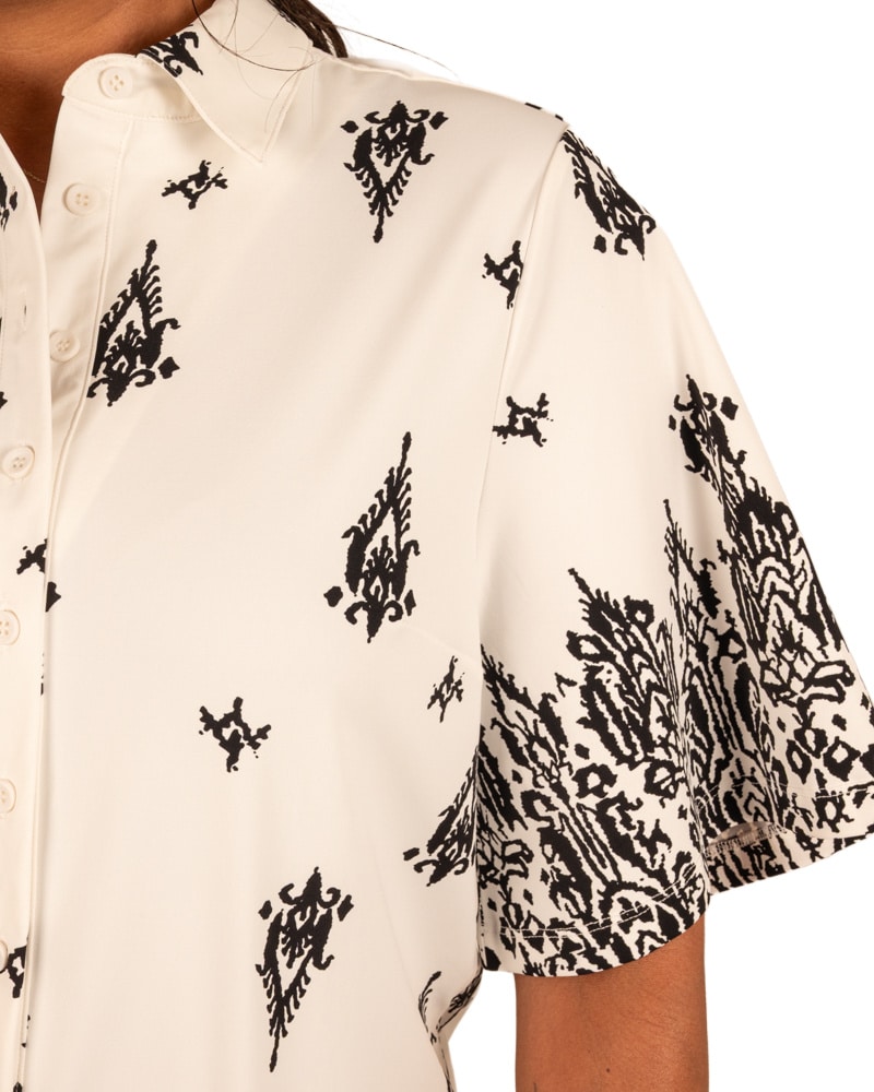 Off-white/black print travelstof blouse korte mouw van Mi Piace - Afbeelding 5