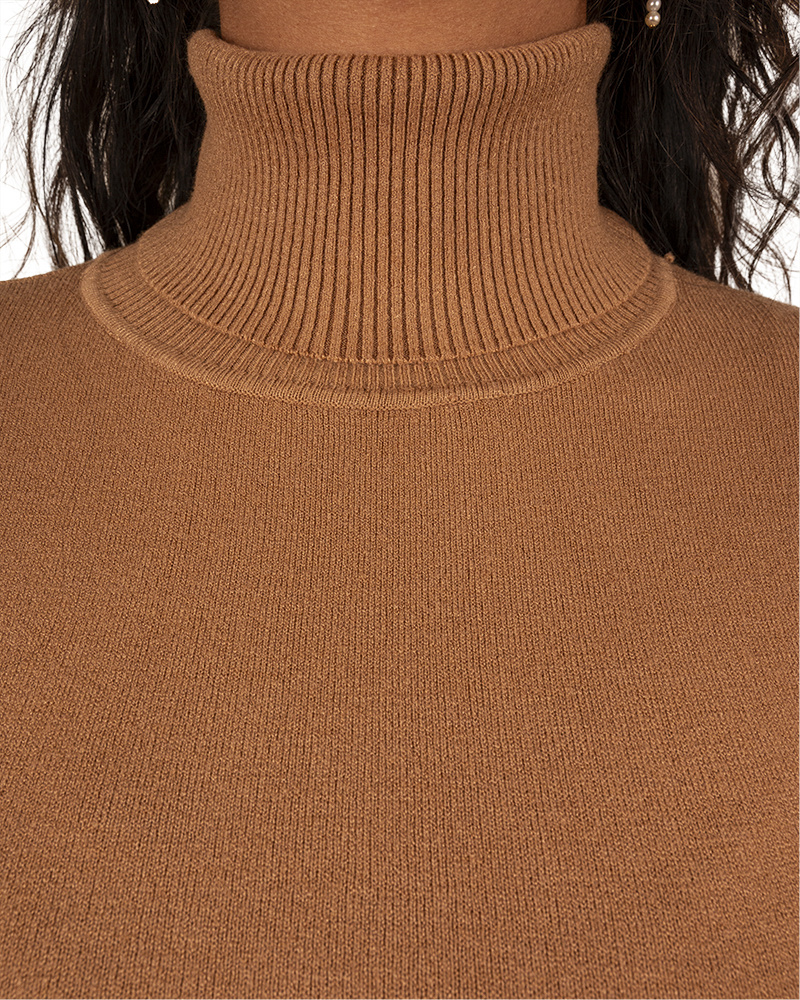 Camel fijngebreide trui met col van CC Fashion - Afbeelding 3