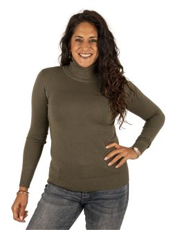 Legergroene fijngebreide trui met col van CC Fashion