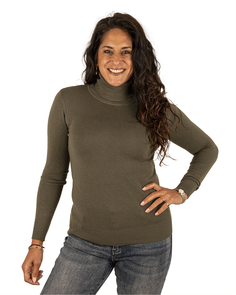 Legergroene fijngebreide trui met col van CC Fashion