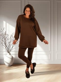 Donkerbruin joggingpak tuniek met legging van El-Vita