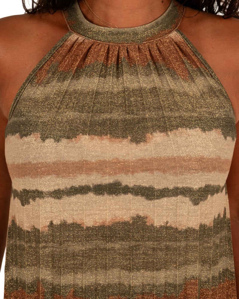 Groen/beige plissé halterjurk van El-Vita - Afbeelding 4