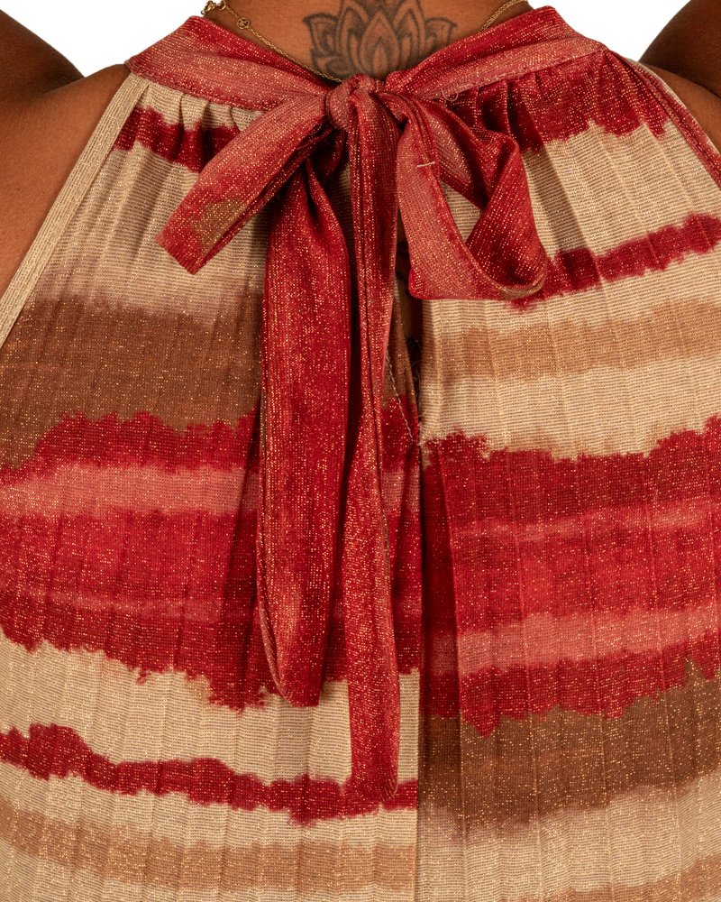 Rood/beige plissé halterjurk van El-Vita - Afbeelding 5