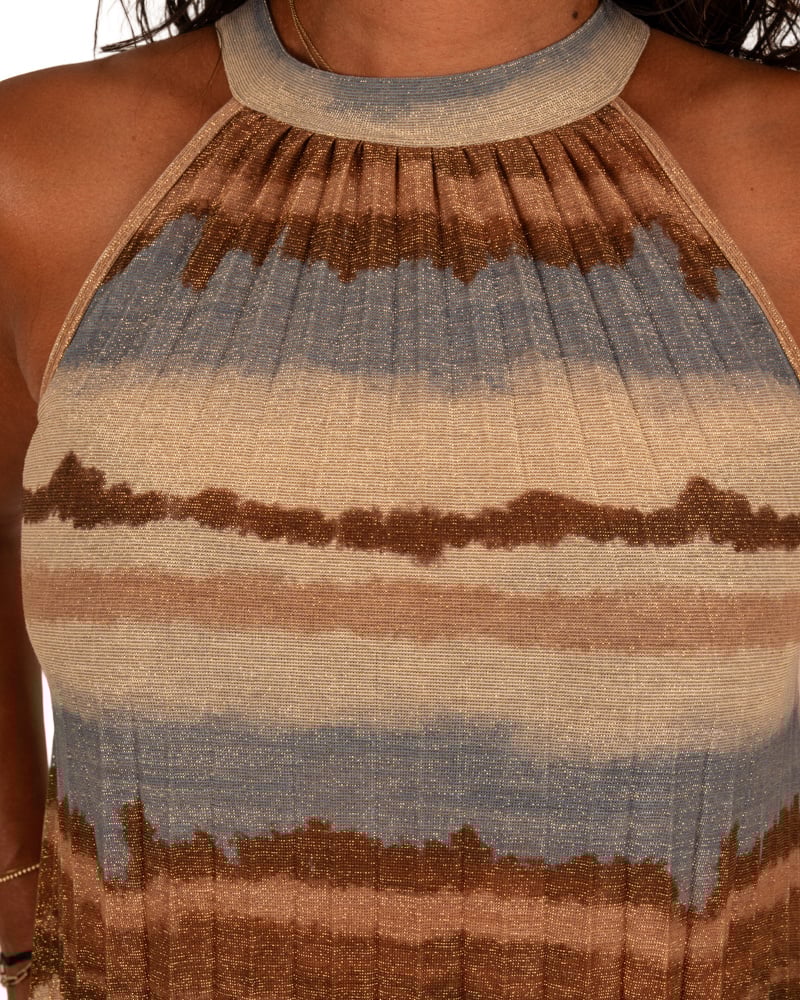 Blauw/beige plissé halterjurk van El-Vita - Afbeelding 4