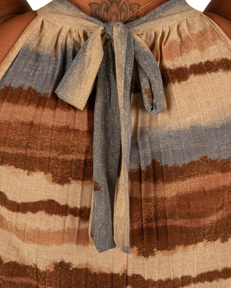 Blauw/beige plissé halterjurk van El-Vita - Afbeelding 5