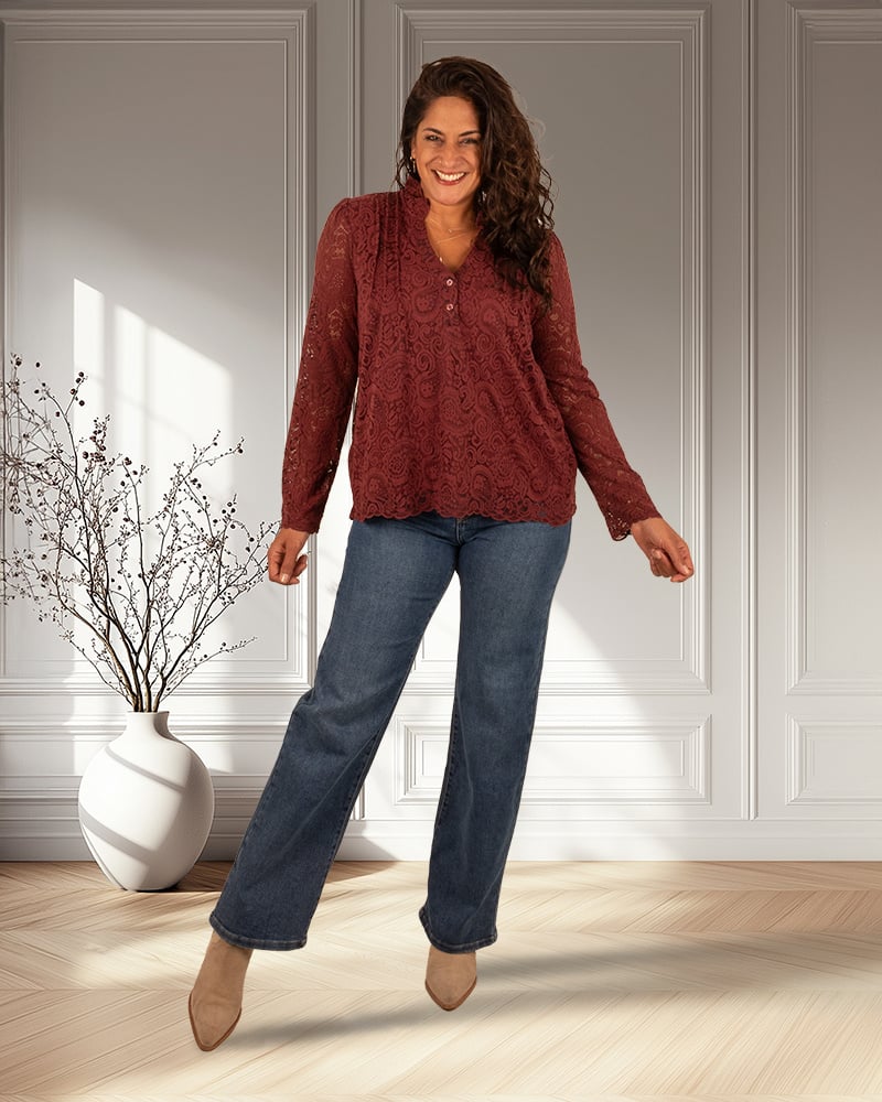 Bordeaux kanten blouse van Kilky - Afbeelding 2