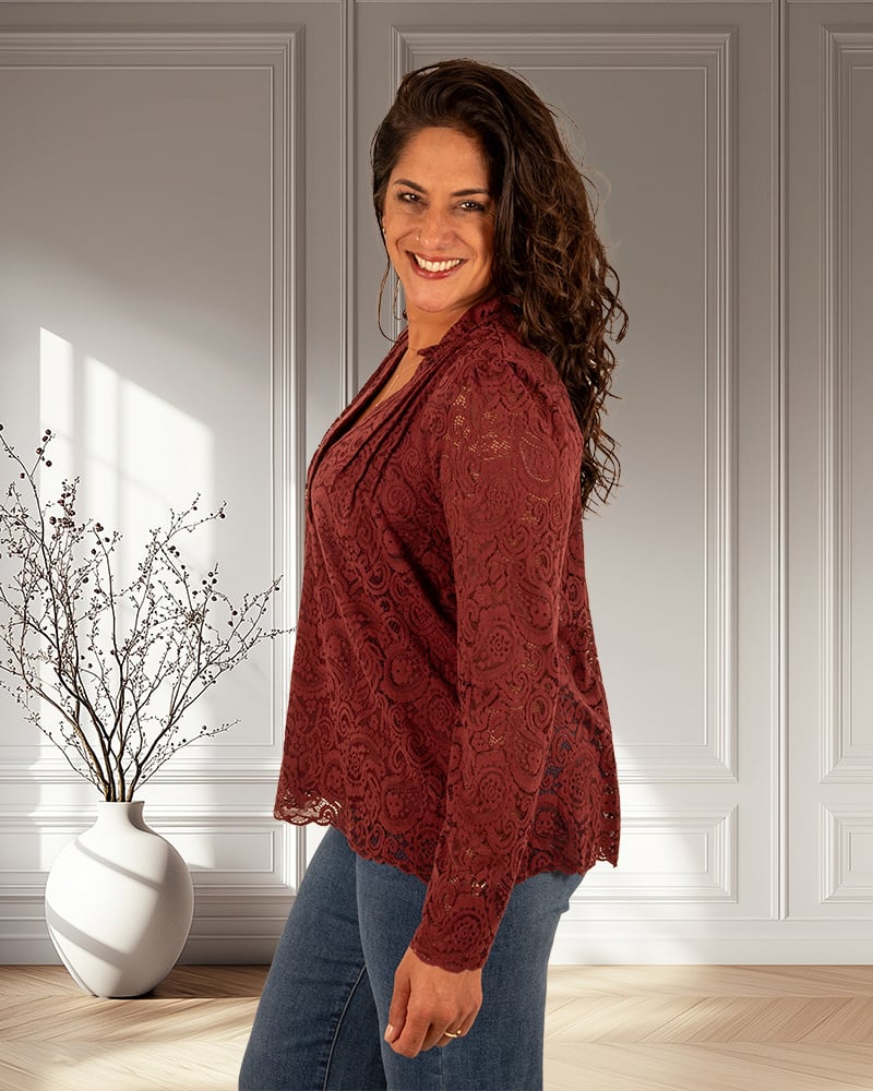 Bordeaux kanten blouse van Kilky - Afbeelding 3