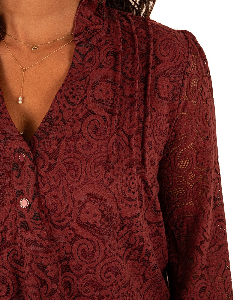 Bordeaux kanten blouse van Kilky - Afbeelding 4