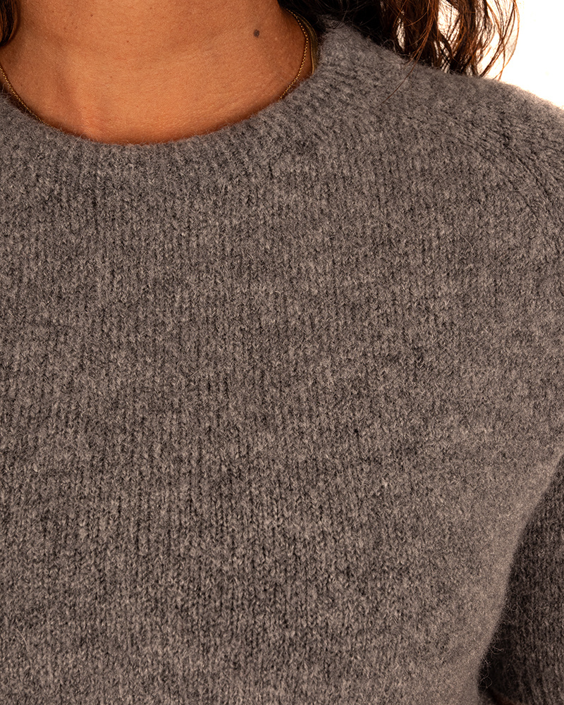 Grijze gebreide trui met korte mouw van El-Vita - Afbeelding 3