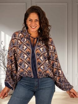Blauw/camel print blouse van El-Vita