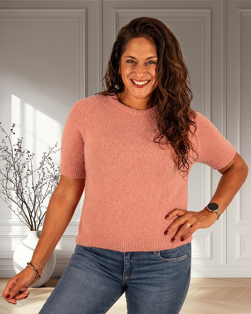 Oudroze gebreide trui met korte mouw van El-Vita