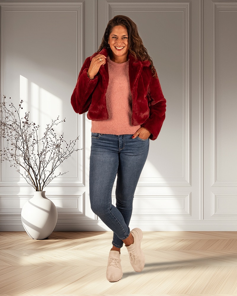 Oudroze gebreide trui met korte mouw van El-Vita - Afbeelding 2