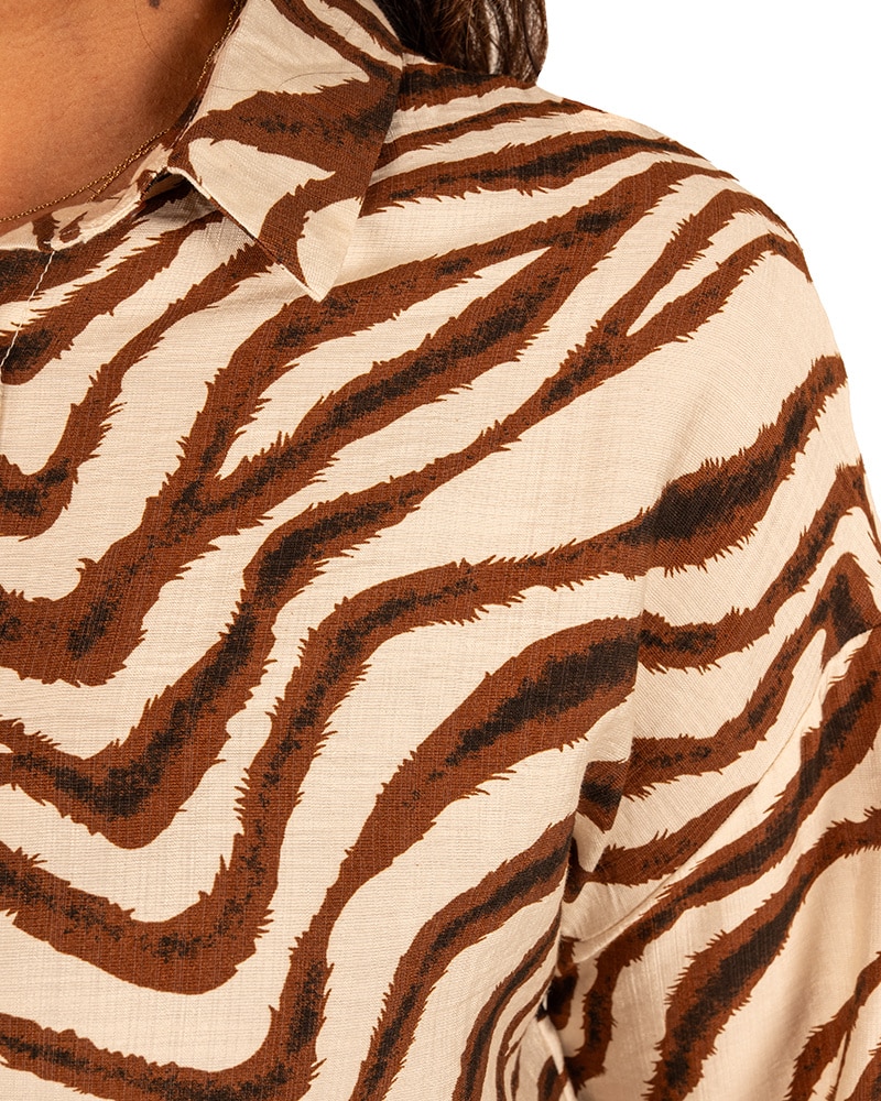 Ecru/bruin zebraprint blouse van Emma Ella - Afbeelding 5