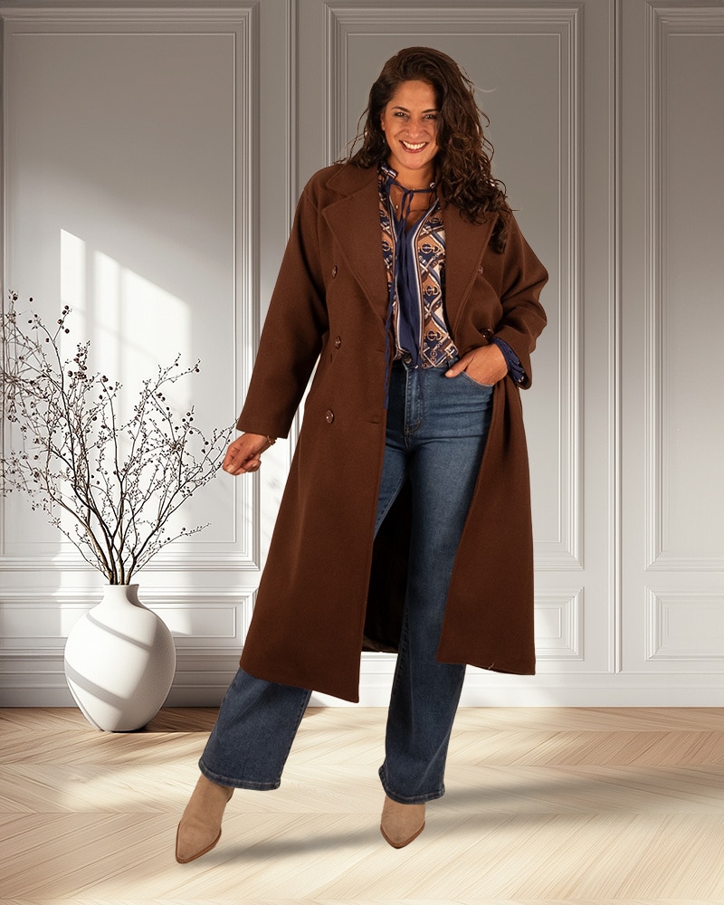 Bruine lange jas van El-Vita - Afbeelding 3