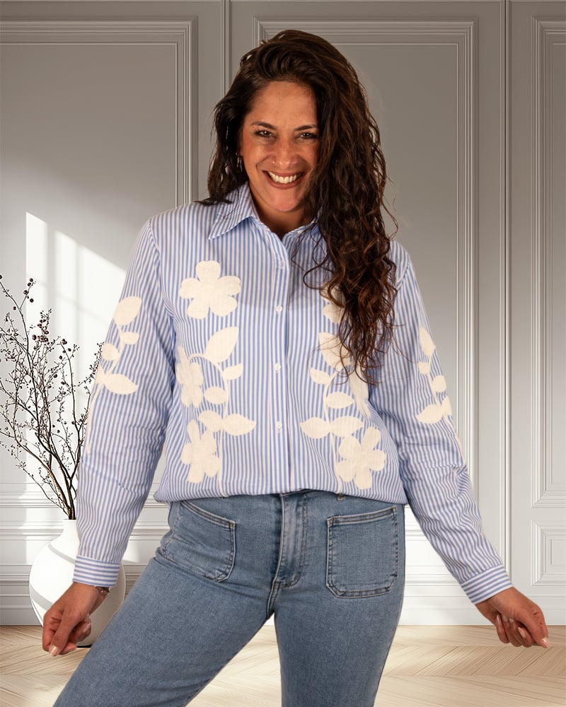 Blauw/wit blouse gehaakte bloemen van Luzabelle - Afbeelding 5