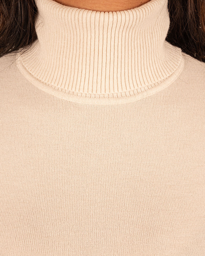 Beige fijngebreide trui met col van Extra Me - Afbeelding 2