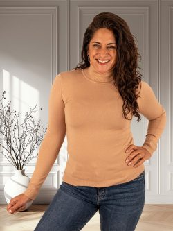 Camel fijngebreide trui met col van Extra Me