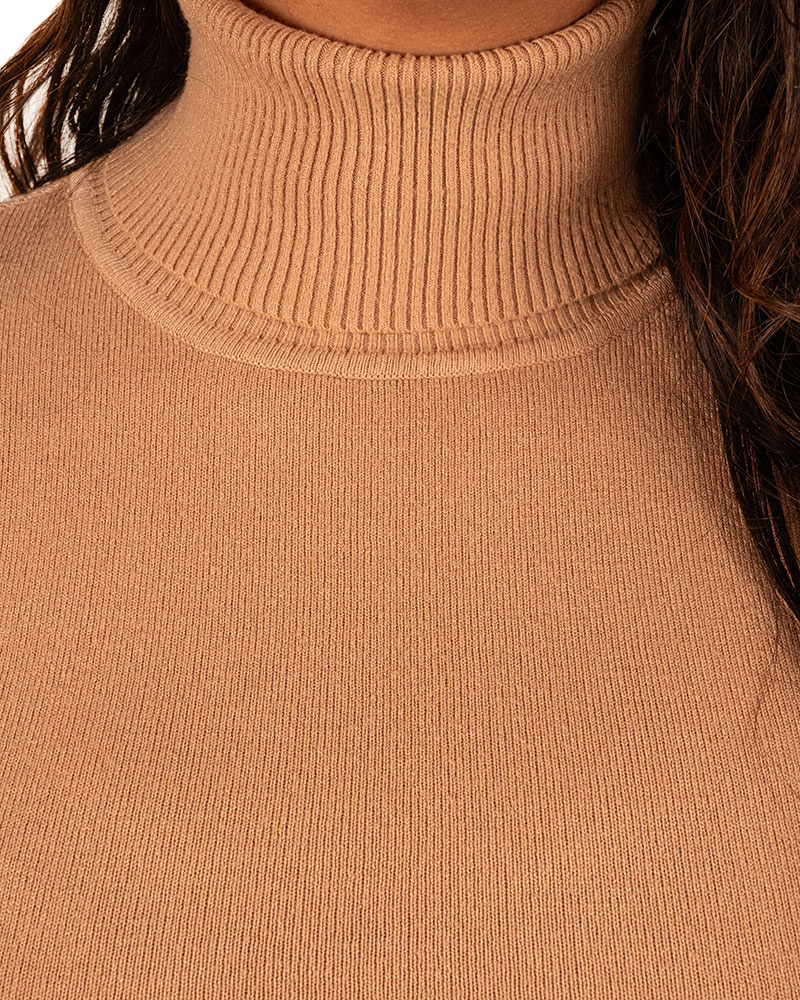 Camel fijngebreide trui met col van Extra Me - Afbeelding 2