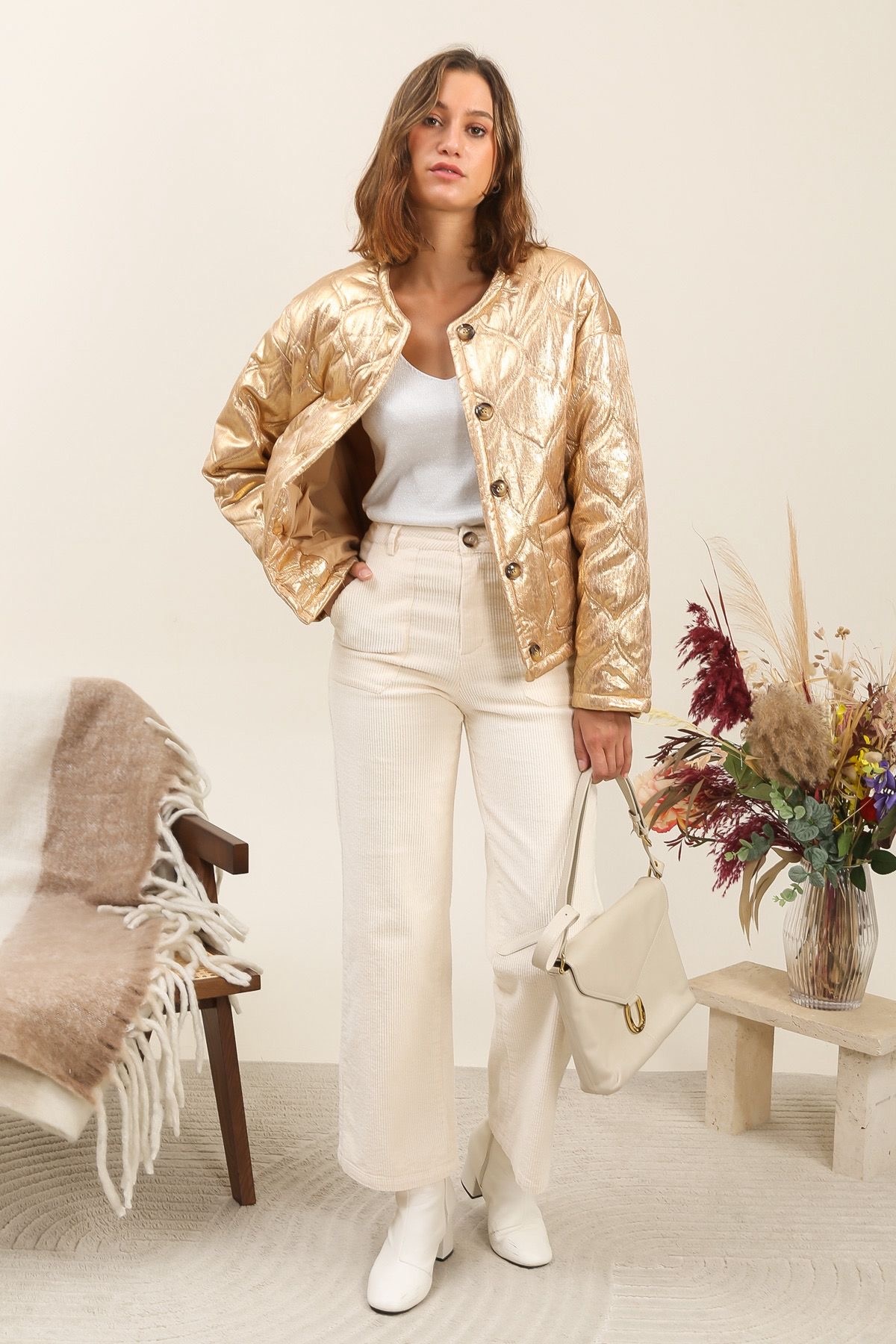 Gewatteerde goudkleurige jasje Inspiration Studio - Afbeelding 2