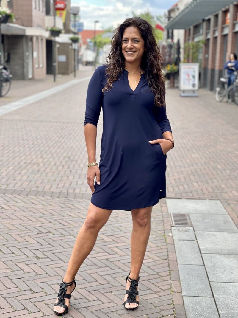 Donkerblauwe travelstof jurk/tuniek van Angelle Milan /Stella Moretti