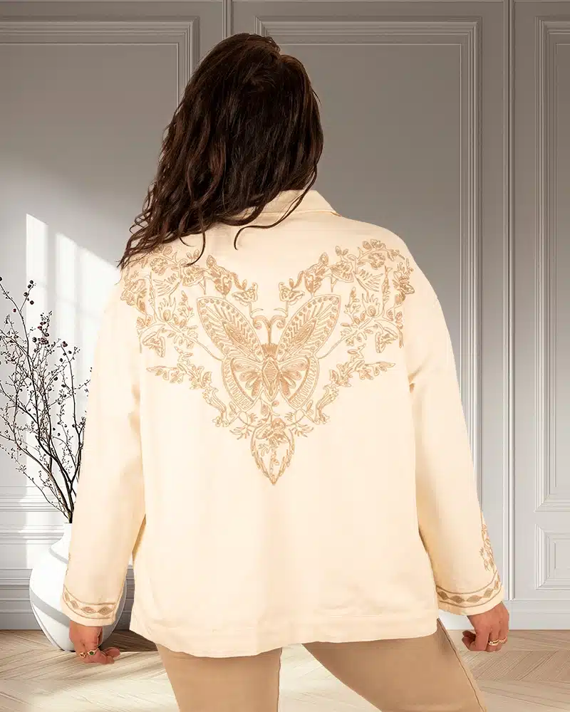 Lichtbeige jasje met borduur van Forza - Afbeelding 4