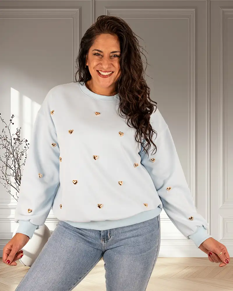 Lichtblauwe sweater hartjes van Moocci