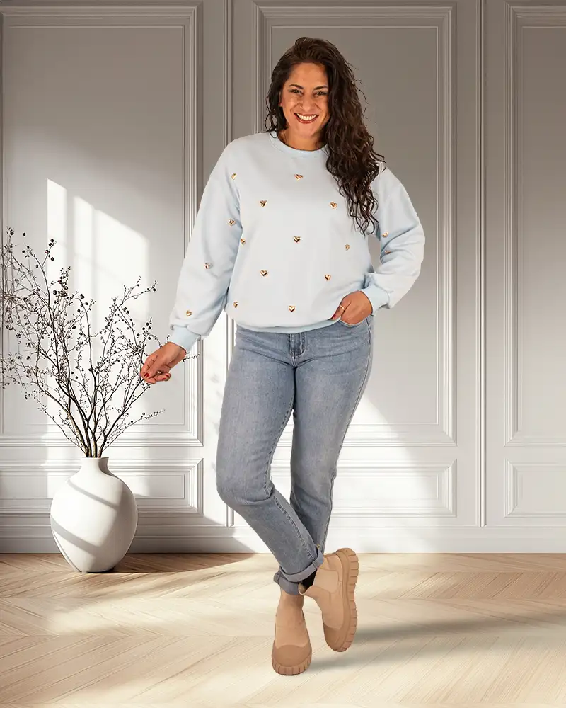 Lichtblauwe sweater hartjes van Moocci - Afbeelding 2