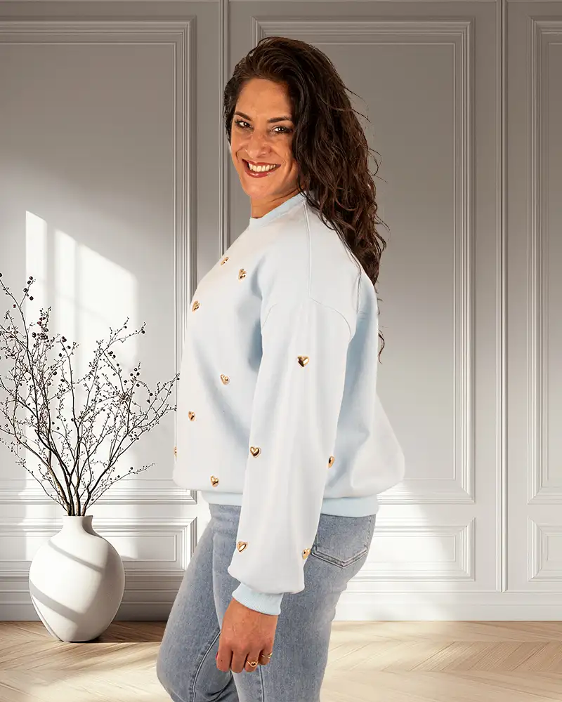 Lichtblauwe sweater hartjes van Moocci - Afbeelding 3