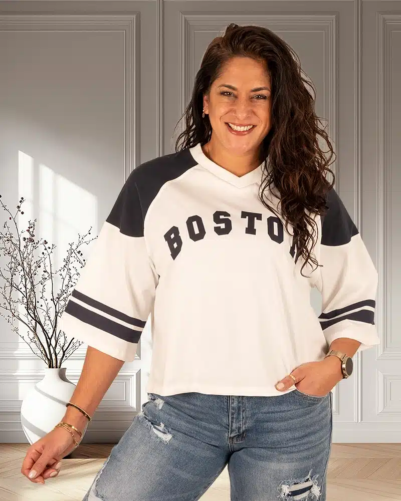 Wit/donkerblauw shirt "Boston" van Feelkoo