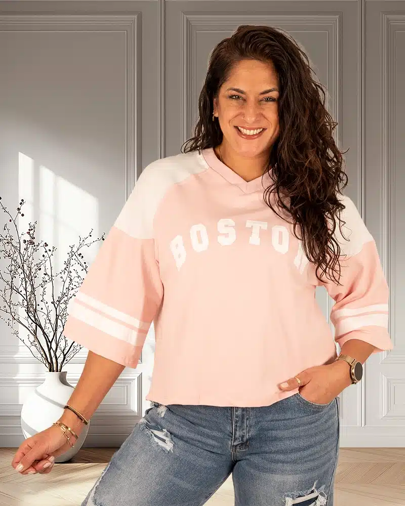 Oudroze/wit shirt "Boston" van Feelkoo