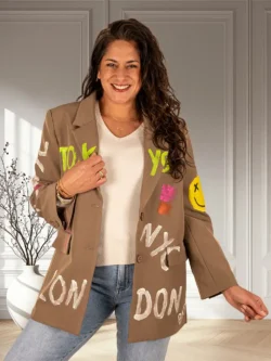 Camel blazer met tekst van Gold&Silver