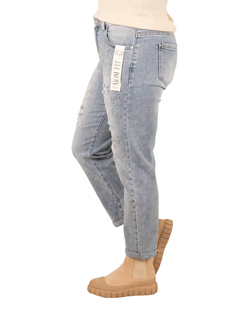 Light blue high waist mom jeans strass van Hello Miss - Afbeelding 3
