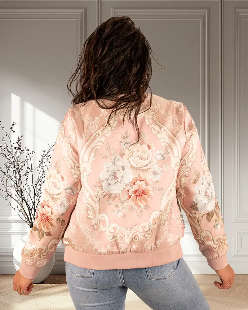 Oudroze flowerprint bomberjack met strass van Lamiar - Afbeelding 4