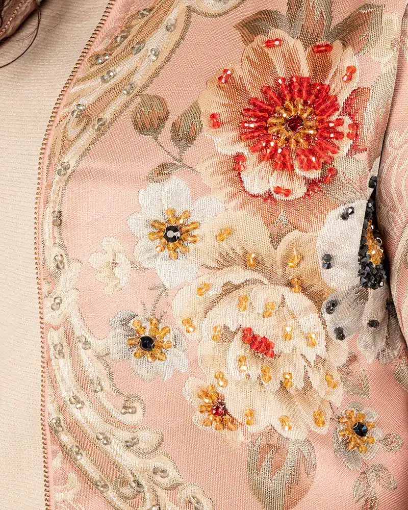 Oudroze flowerprint bomberjack met strass van Lamiar - Afbeelding 5