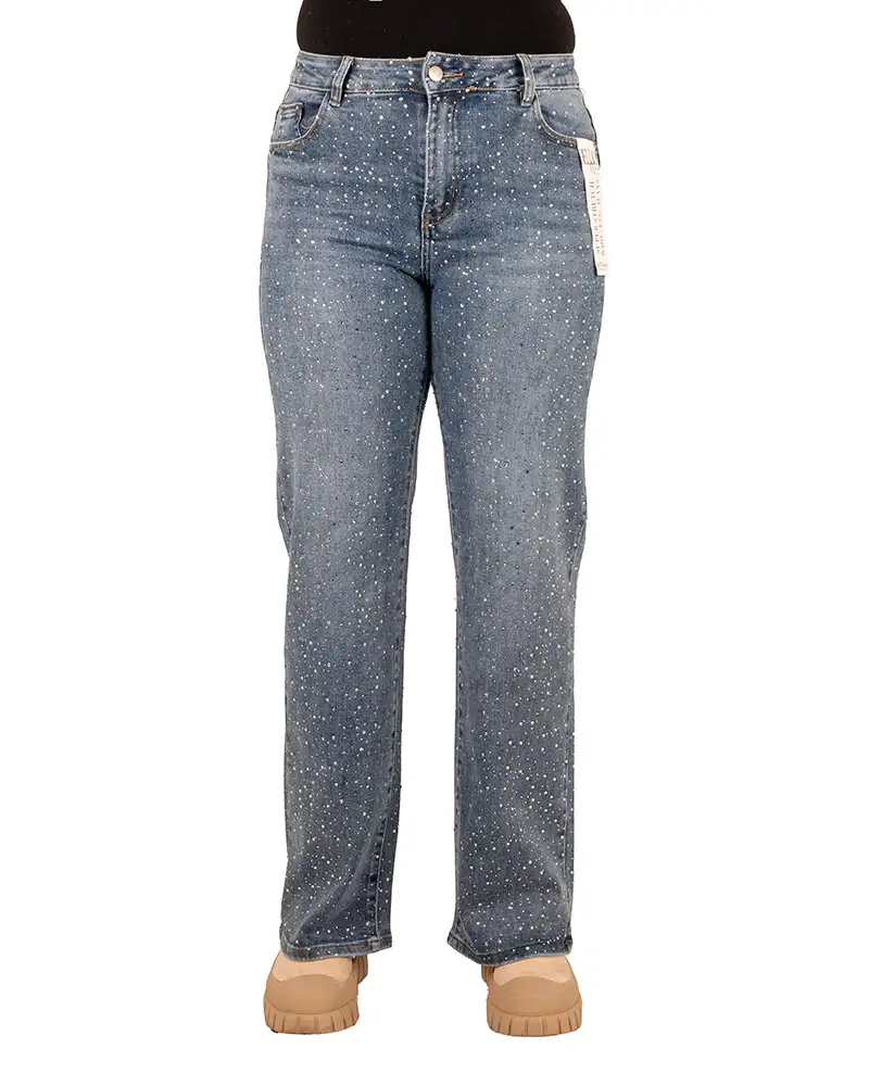 Mid blue wide leg  jeans strass van Hello Miss - Afbeelding 4