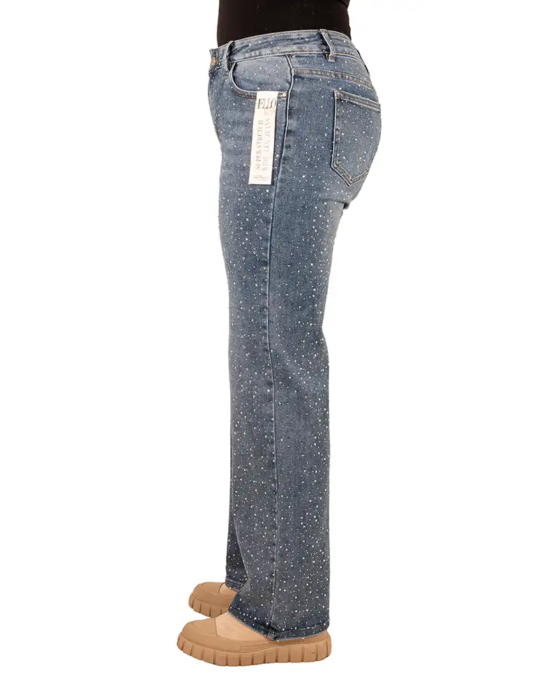 Mid blue wide leg  jeans strass van Hello Miss - Afbeelding 3