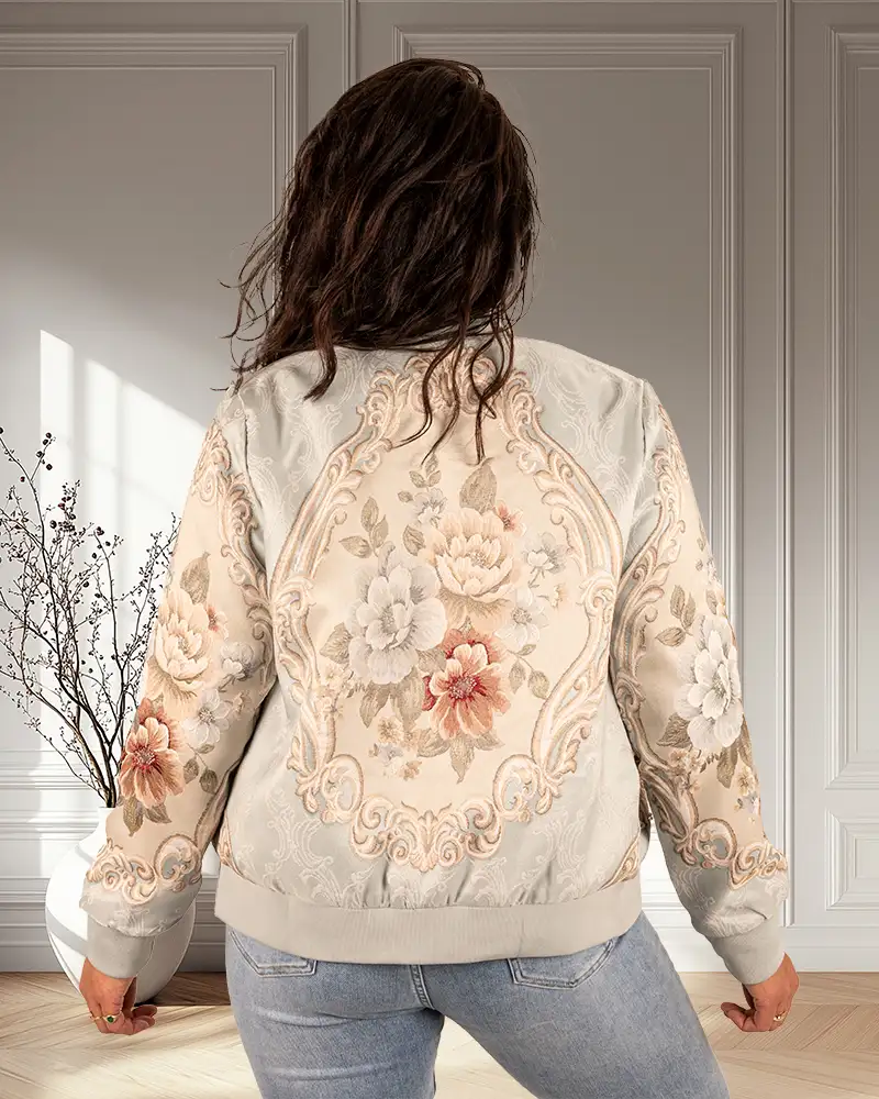 Lichtblauw flowerprint bomberjack met strass van Lamiar - Afbeelding 4