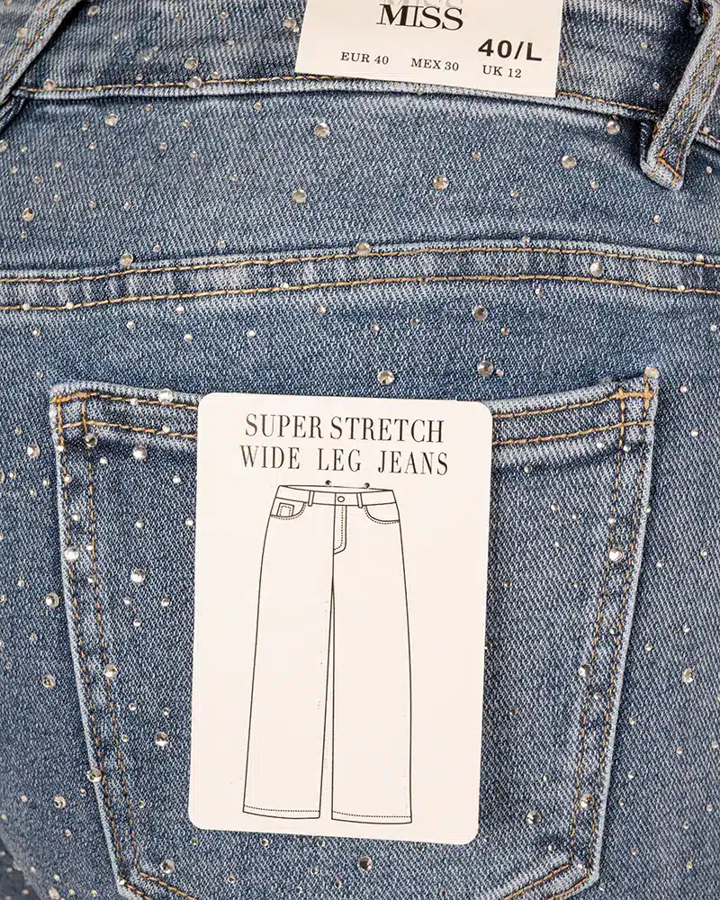 Mid blue wide leg  jeans strass van Hello Miss - Afbeelding 5