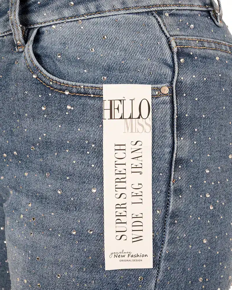 Mid blue wide leg  jeans strass van Hello Miss - Afbeelding 6