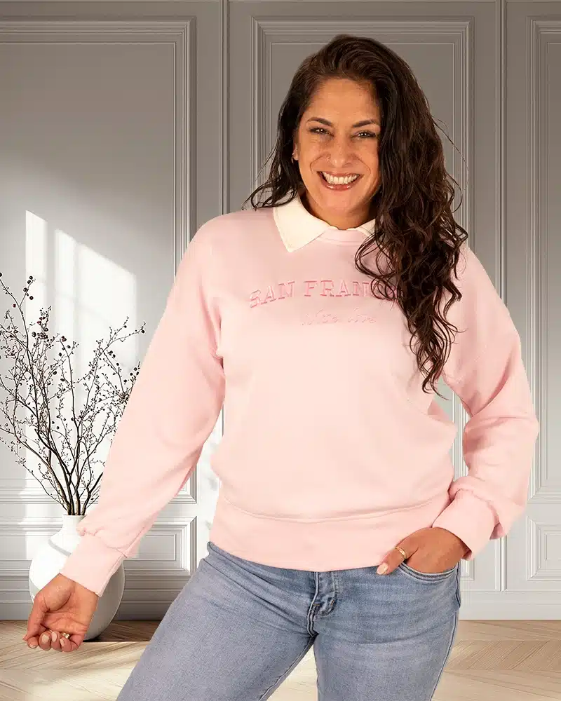 Roze sweater "San Francisco" met kraagje van Gemma Ricceri
