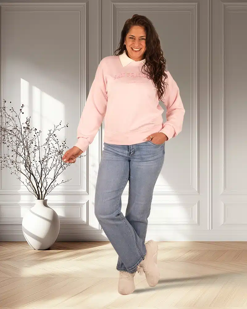 Roze sweater "San Francisco" met kraagje van Gemma Ricceri - Afbeelding 2